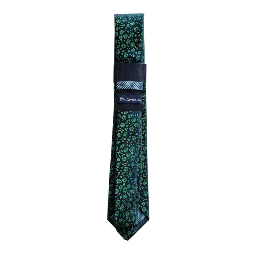 BEN SHERMAN Navy Green Ditsy Floral Tie One Size